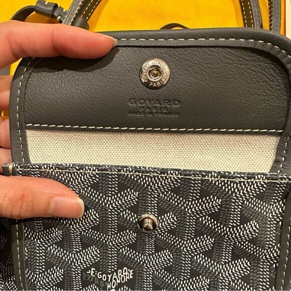 New Goyard Mini Anjou Canvas Leather Reversible Mini Tote Bag Grey White - Picture 12 of 15